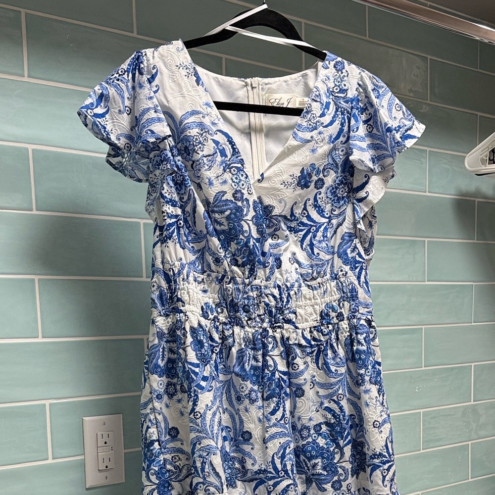 Eliza J Elegant Blue and White Dress